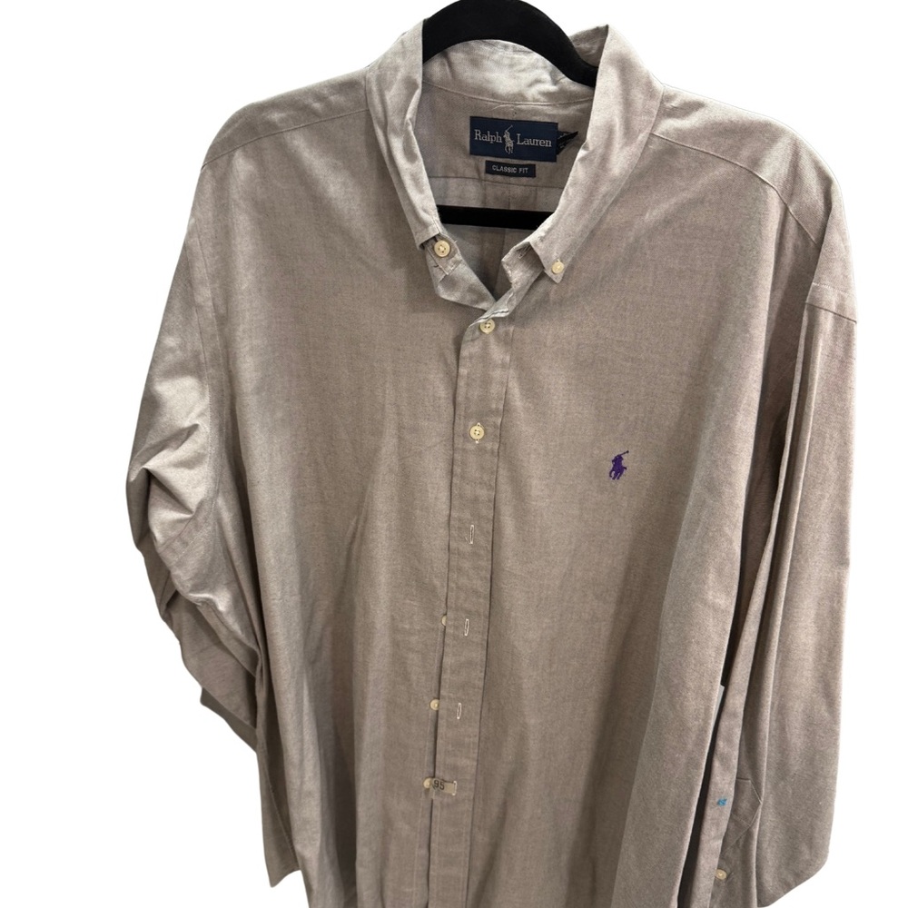 🟤 Ralph Lauren Classic Fit Dress Shirt – Gray with Purple Pony (17½ / 32–33)
